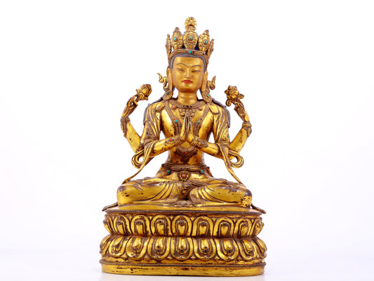 A Wonderful Gilt-Bronze Figure Of Four-Armed Avalokiteshvara