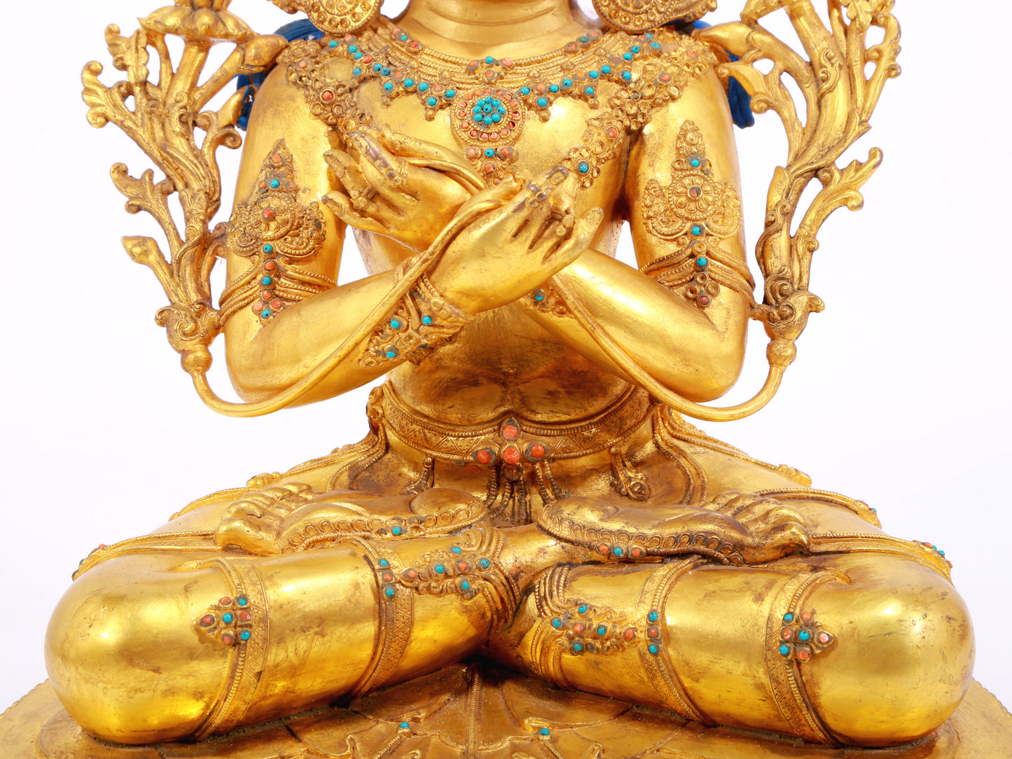 A Wonderful Gilt-Bronze Gem-Inlaid Figure Of Bodhisattva