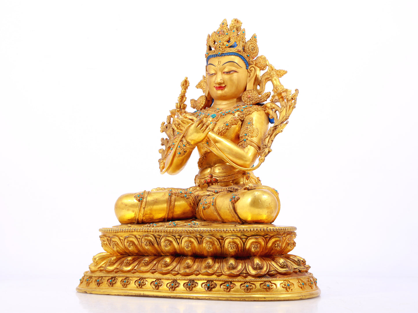A Wonderful Gilt-Bronze Gem-Inlaid Figure Of Bodhisattva