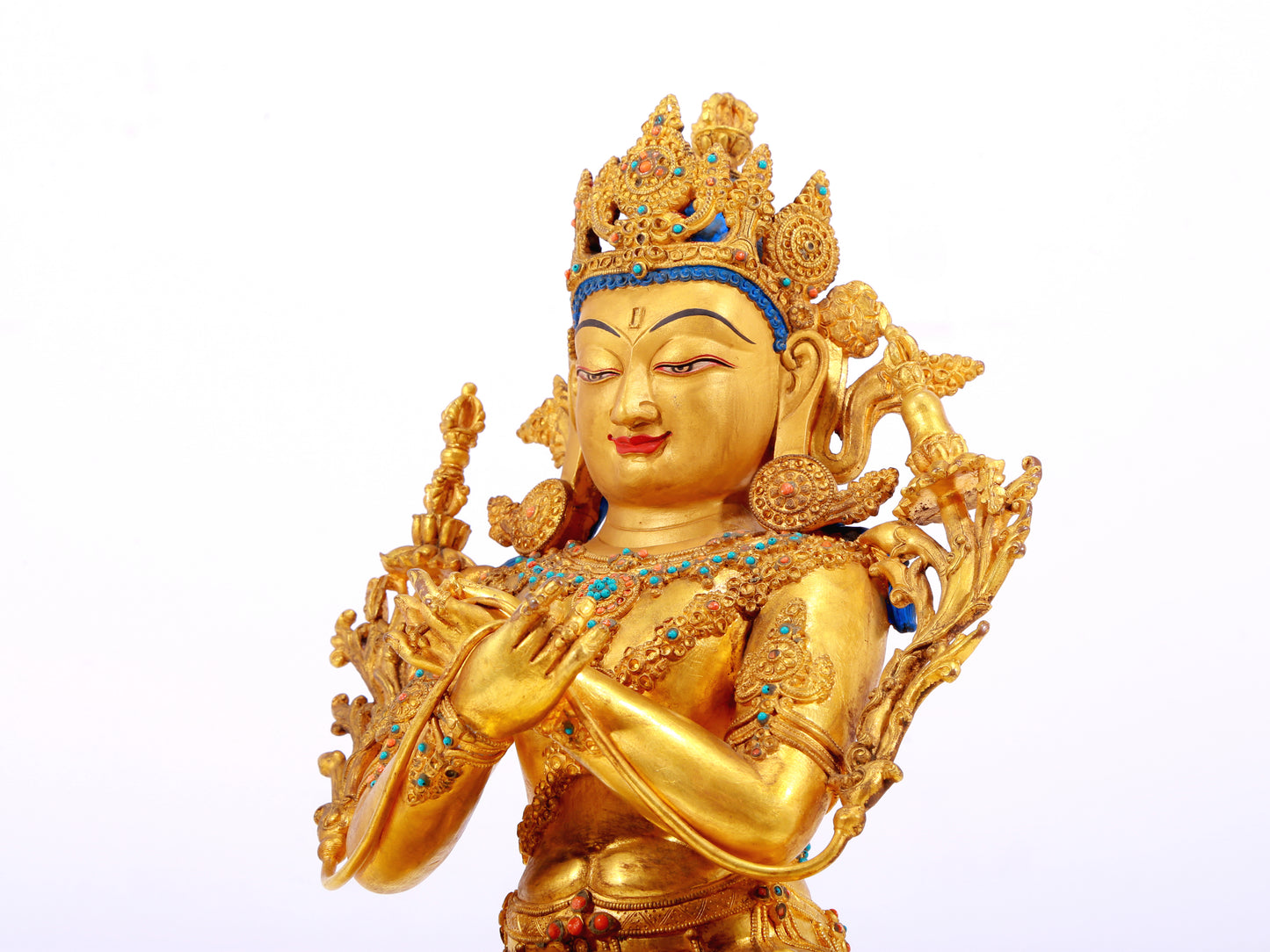A Wonderful Gilt-Bronze Gem-Inlaid Figure Of Bodhisattva