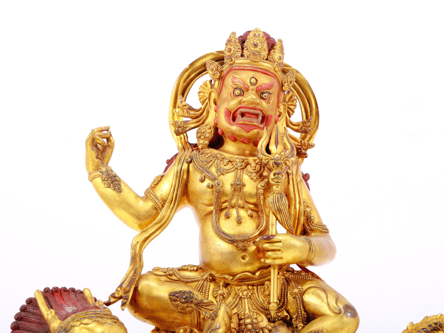 A Wonderful Gilt-Bronze Figure Of Vajrapani Seated On A Dragon
