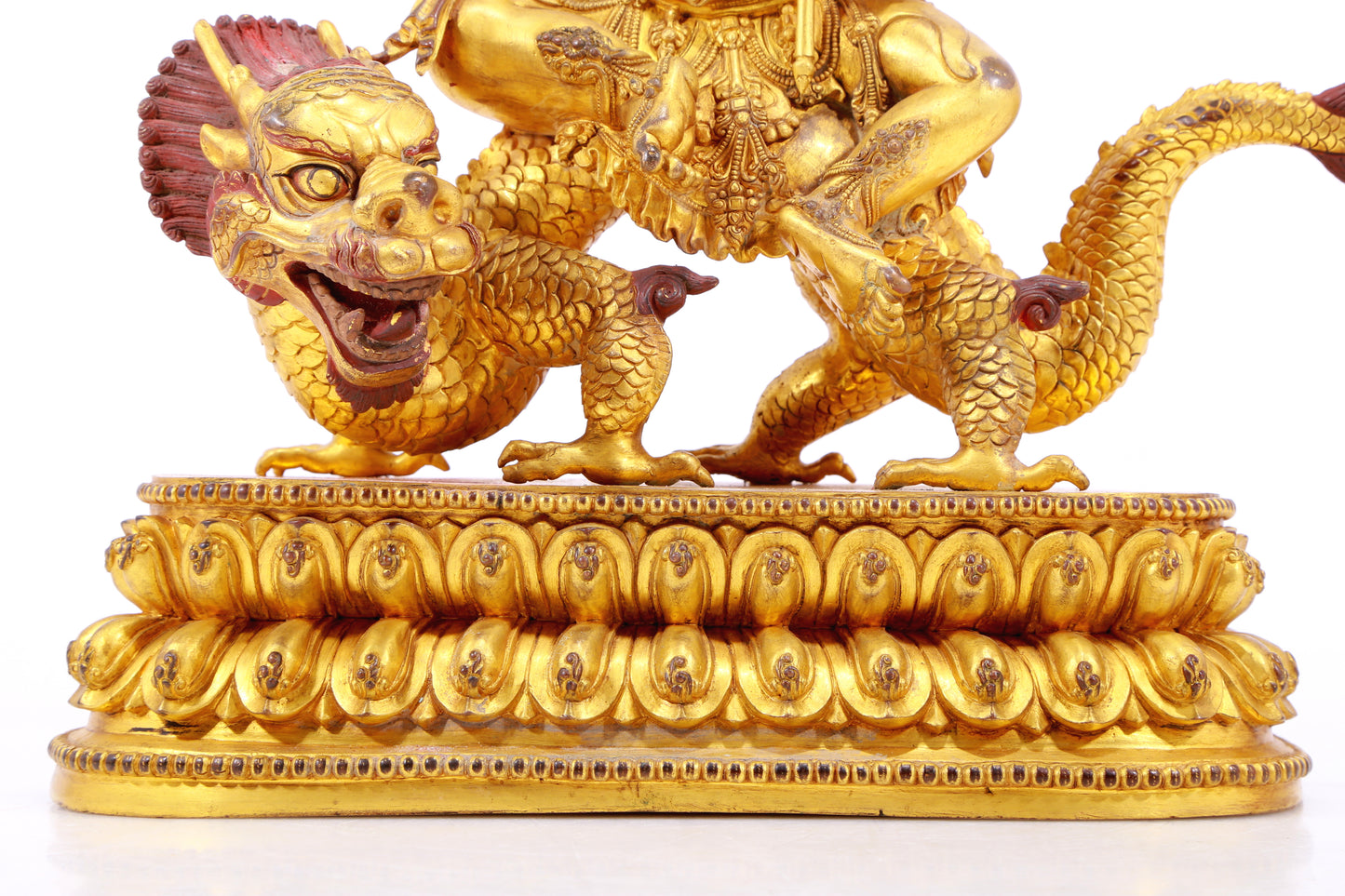 A Wonderful Gilt-Bronze Figure Of Vajrapani Seated On A Dragon