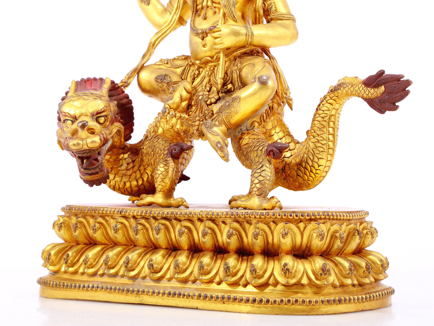 A Wonderful Gilt-Bronze Figure Of Vajrapani Seated On A Dragon