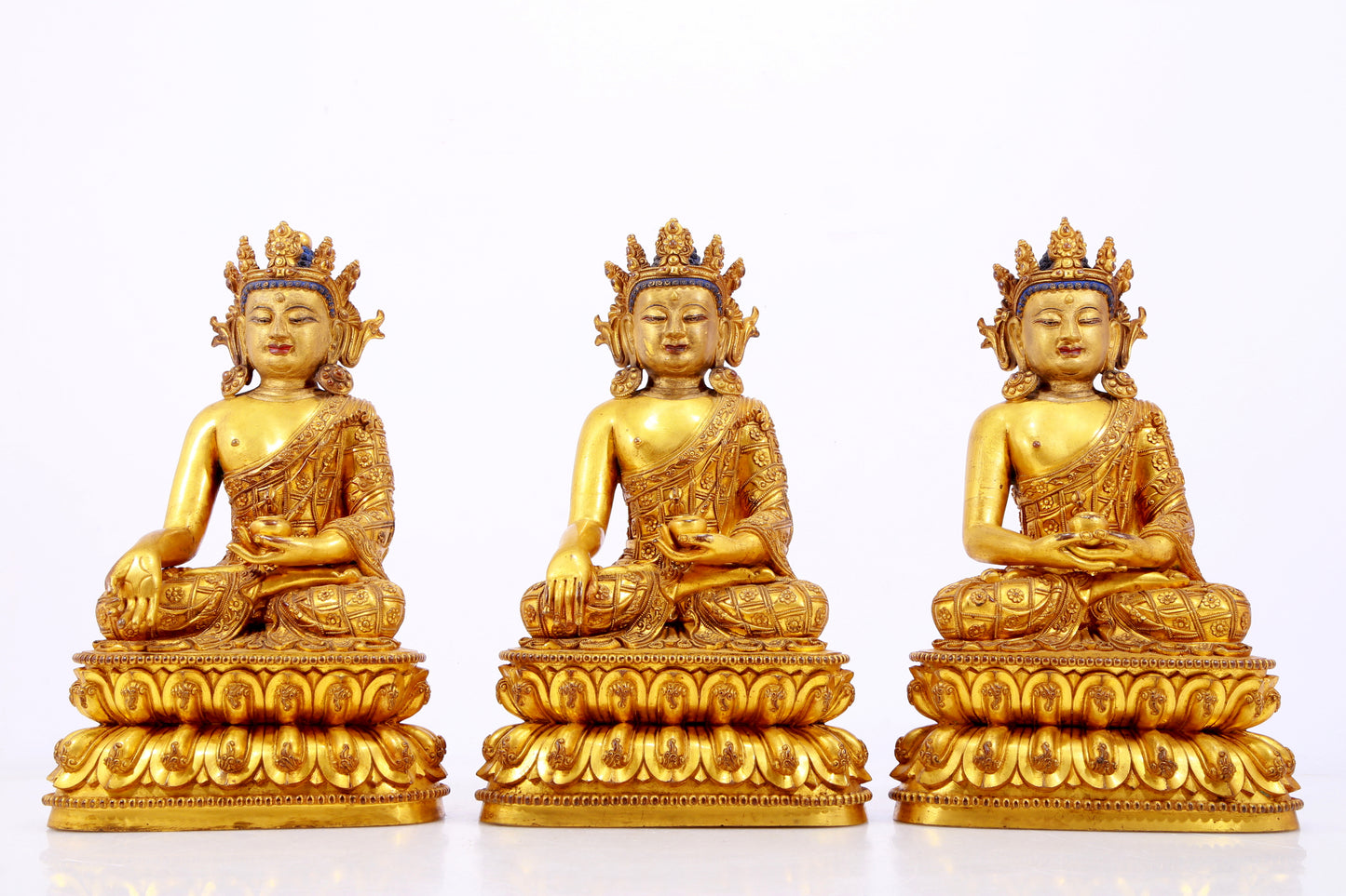 A Wonderful Set Of Three Gilt-Bronze Figures Of Bodhisattva