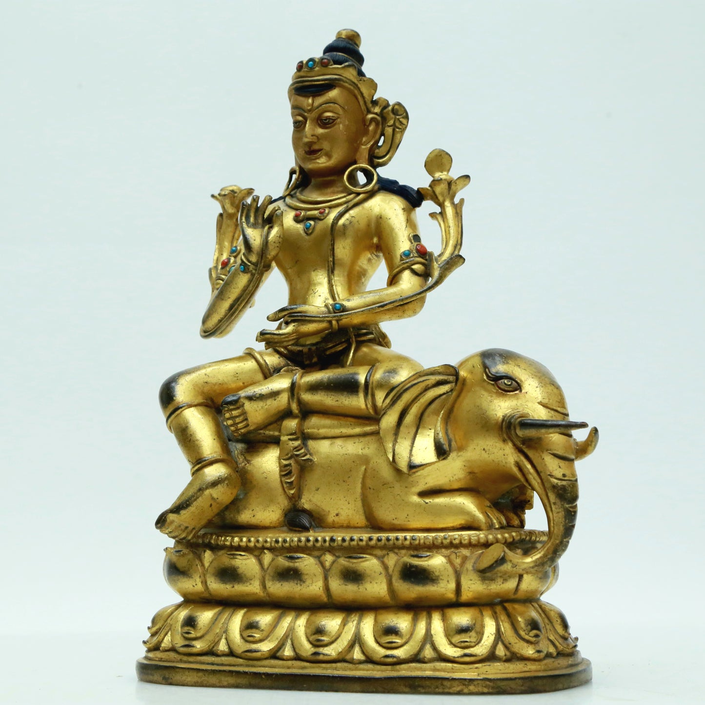 A Magnificent Gilt-Bronze Figure Of Bodhisattva Seated On An Elephant