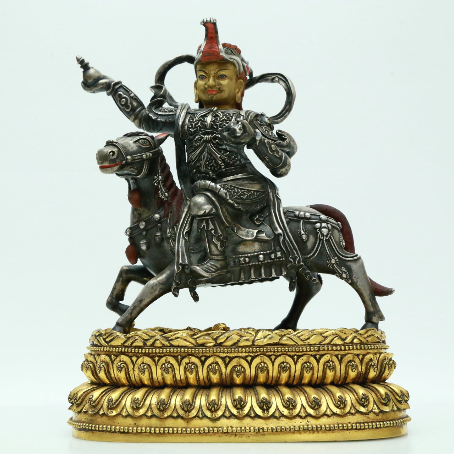 A Magnificent Pair Of Gilt-Bronze Silver Figures Of Kubera Seated On Horses