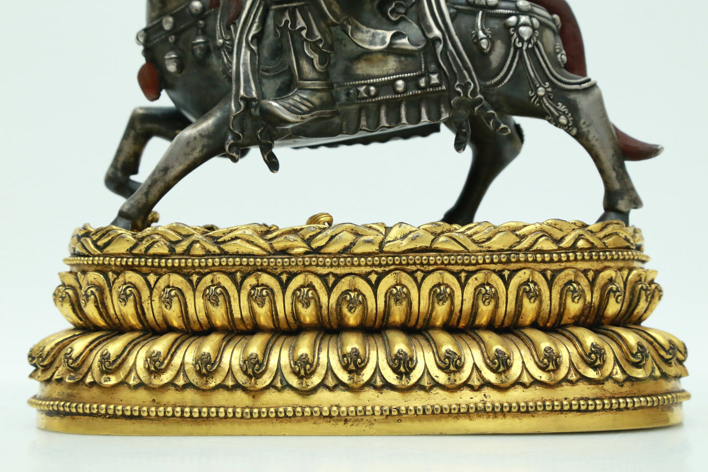 A Magnificent Pair Of Gilt-Bronze Silver Figures Of Kubera Seated On Horses