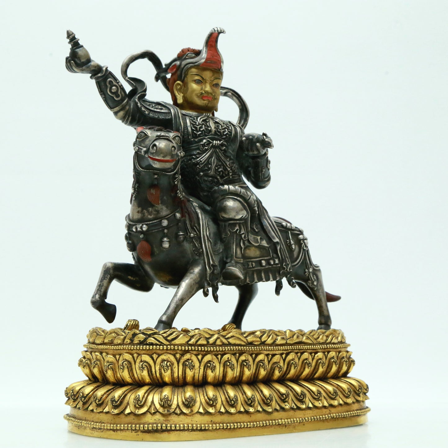 A Magnificent Pair Of Gilt-Bronze Silver Figures Of Kubera Seated On Horses