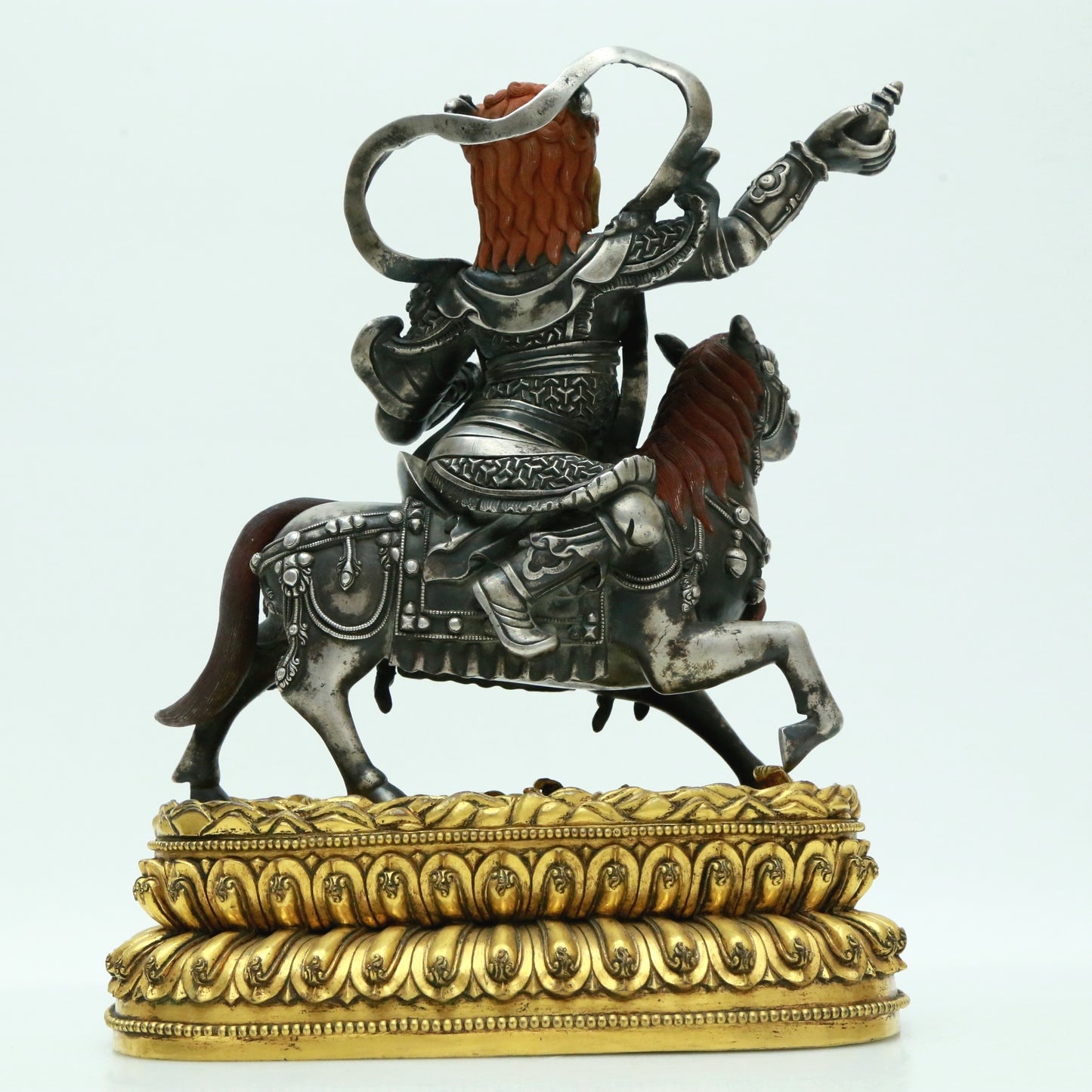 A Magnificent Pair Of Gilt-Bronze Silver Figures Of Kubera Seated On Horses