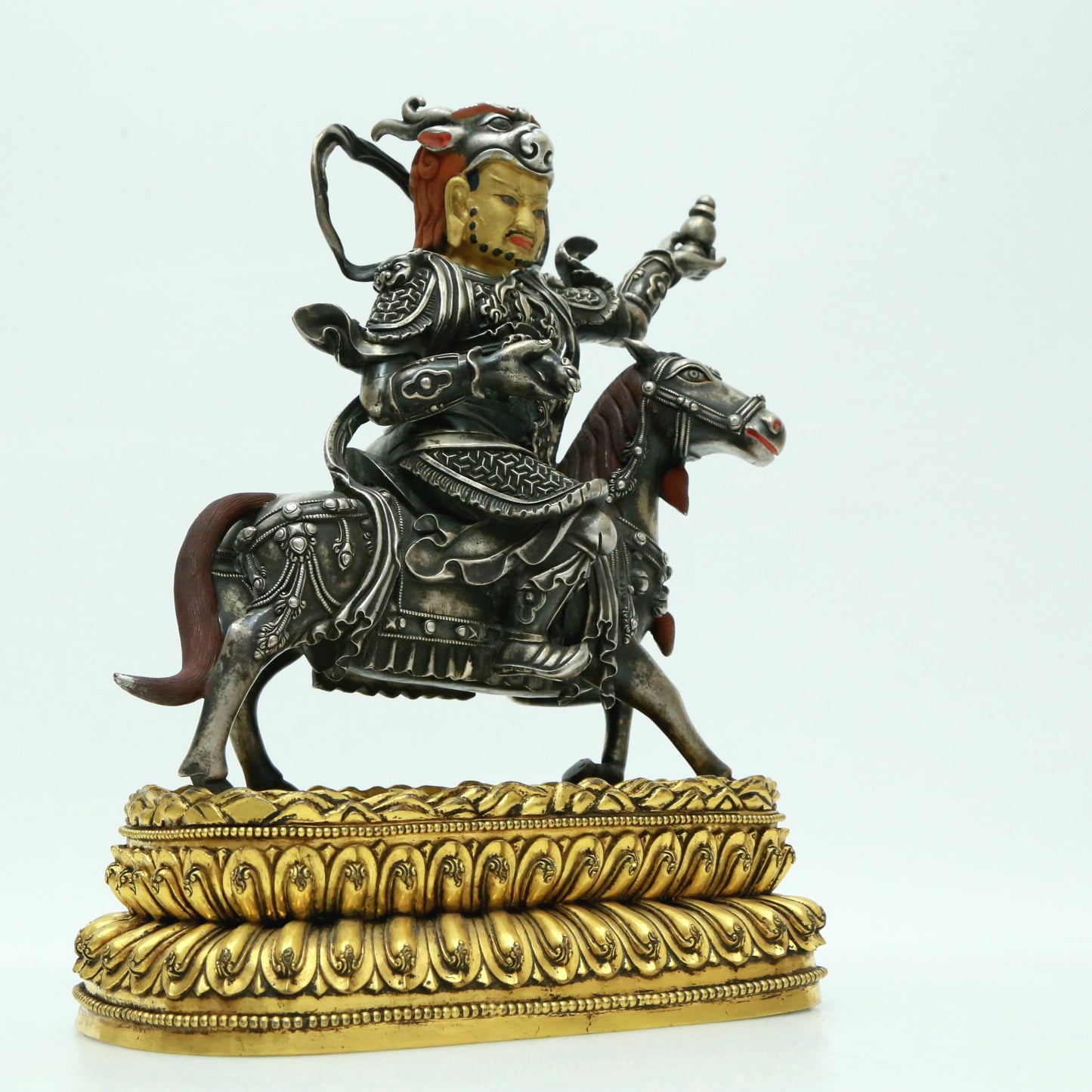 A Magnificent Pair Of Gilt-Bronze Silver Figures Of Kubera Seated On Horses