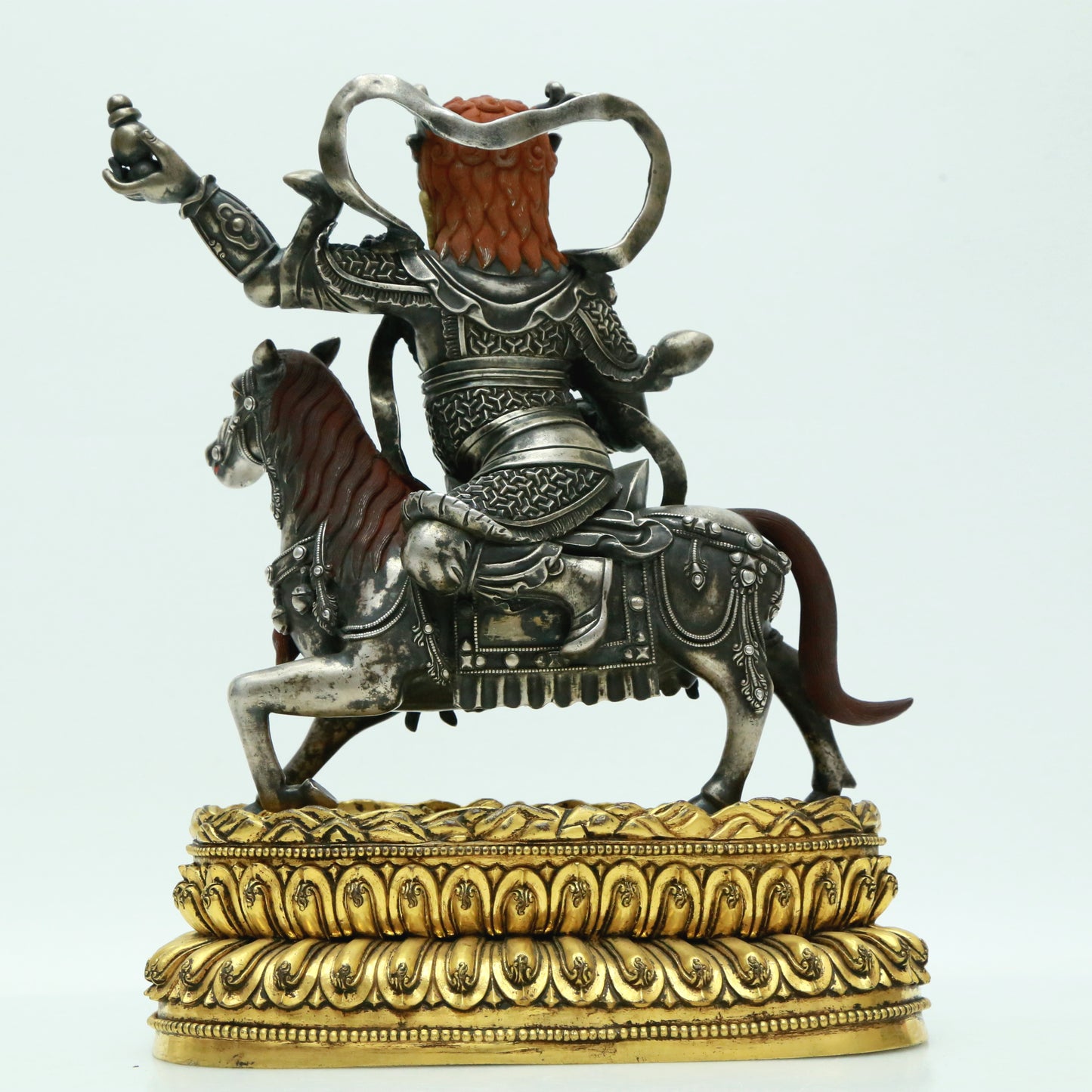 A Magnificent Pair Of Gilt-Bronze Silver Figures Of Kubera Seated On Horses