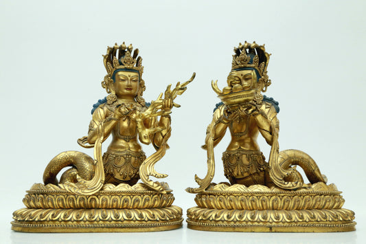 Two Magnificent Gilt-Bronze Figures Of Bodhisattva