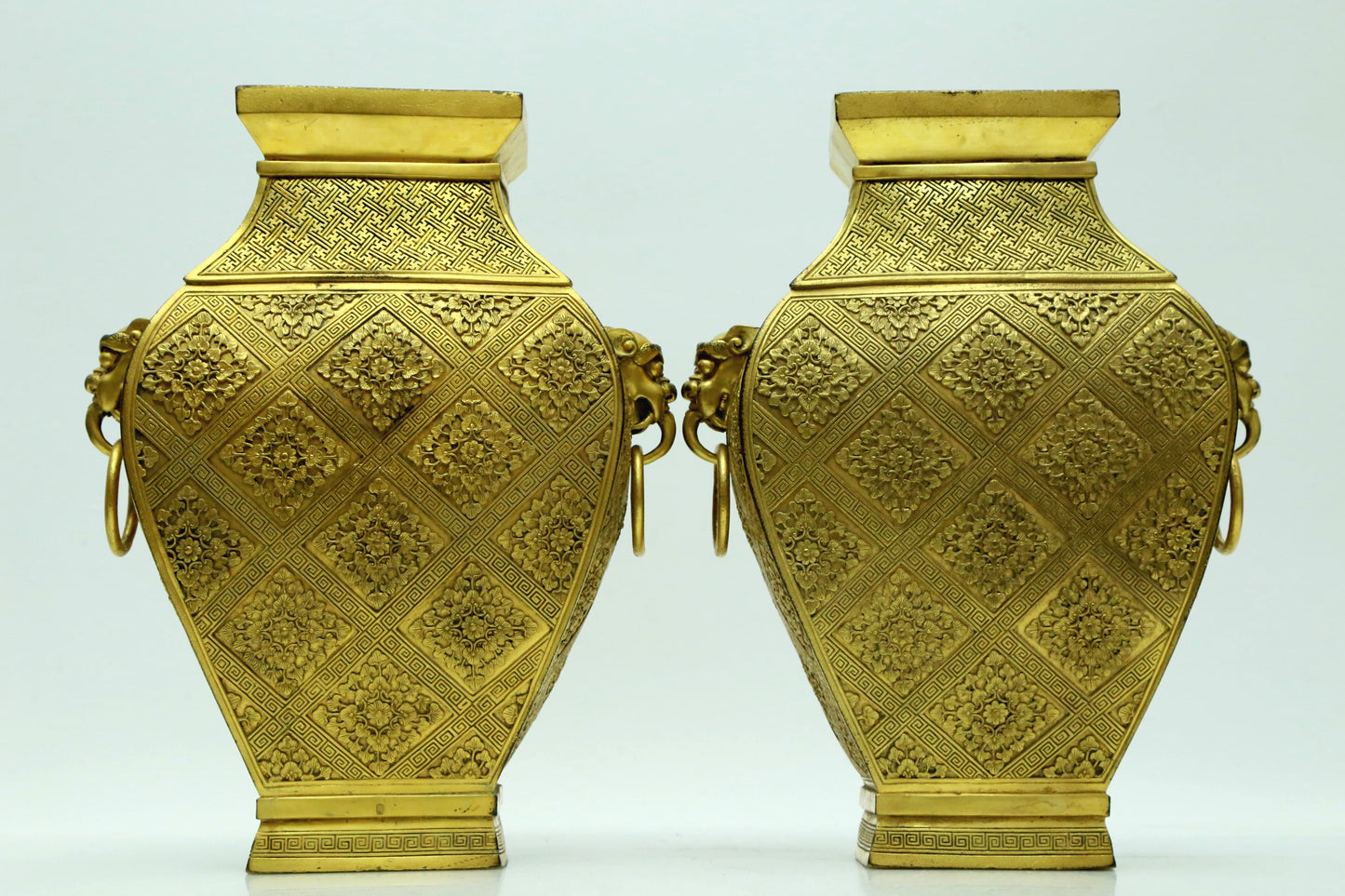 A Magnificent Pair Of Gilt-Bronze 'Flower' Lion-Handled Vases