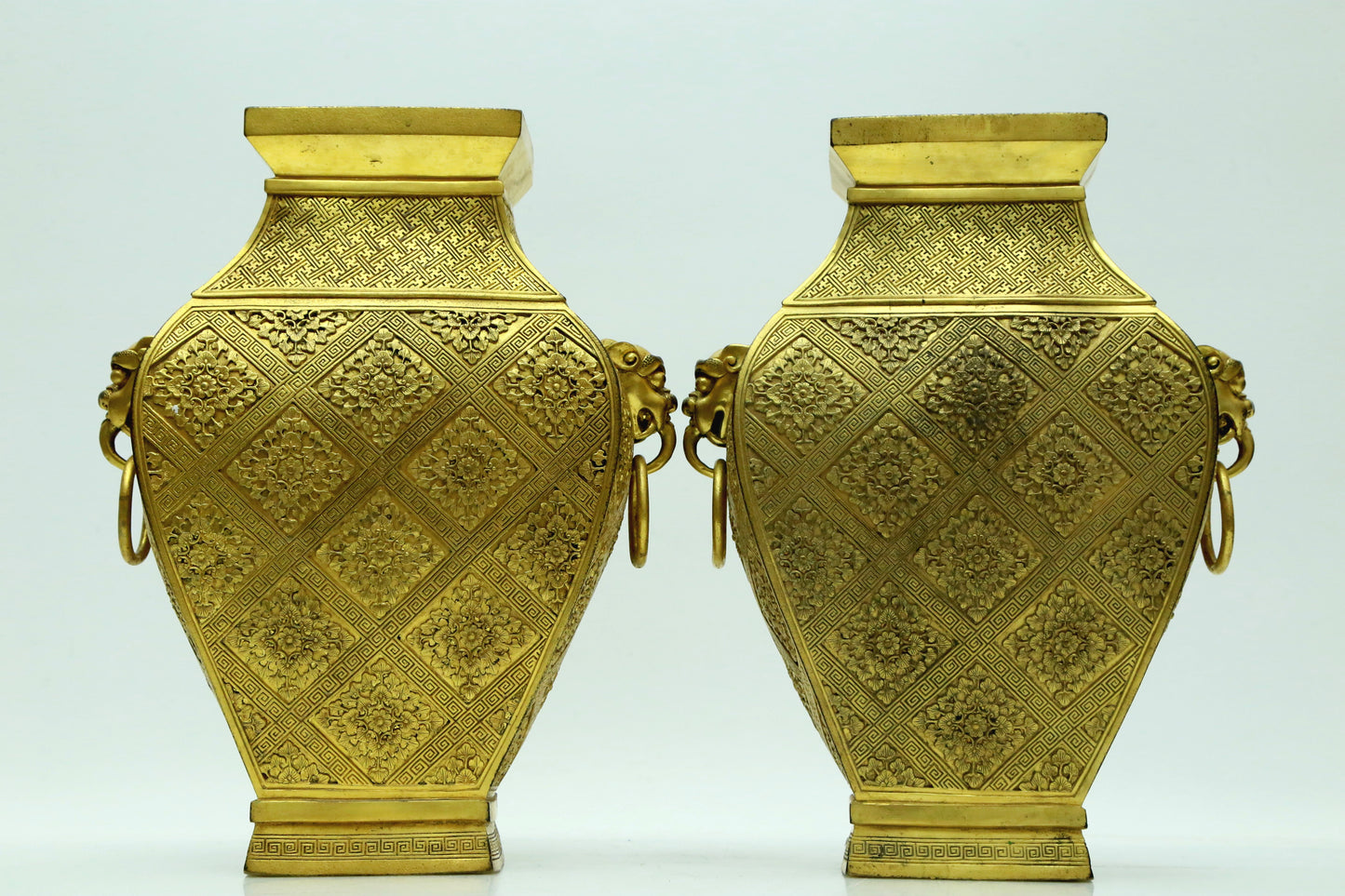 A Magnificent Pair Of Gilt-Bronze 'Flower' Lion-Handled Vases