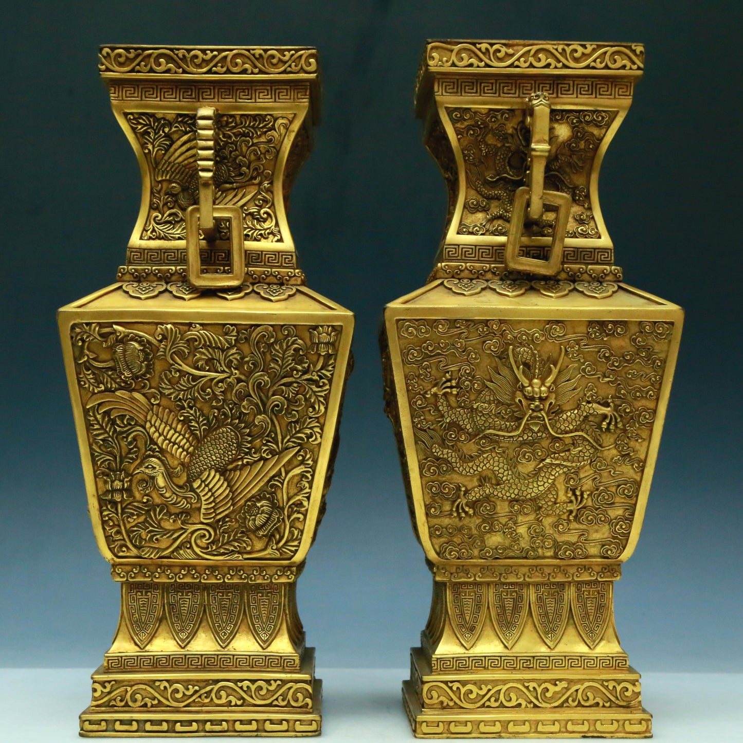 A Brilliant Pair Of Gilt-Bronze 'Dragon, Phoenix, Auspicious Cloud' Vases