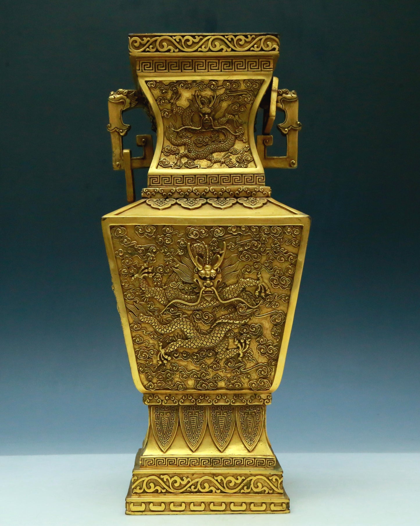 A Brilliant Pair Of Gilt-Bronze 'Dragon, Phoenix, Auspicious Cloud' Vases