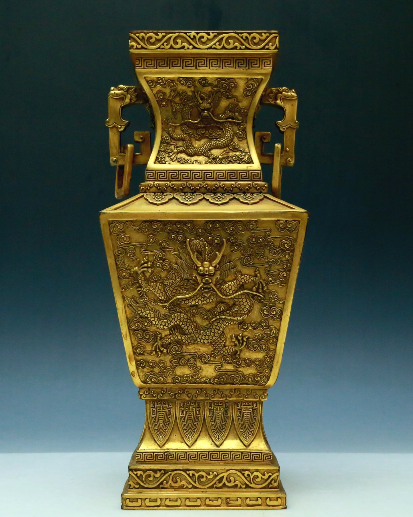 A Brilliant Pair Of Gilt-Bronze 'Dragon, Phoenix, Auspicious Cloud' Vases