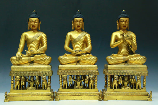 Three Brilliant Gilt-Bronze Figures Of Buddha Shakyamuni