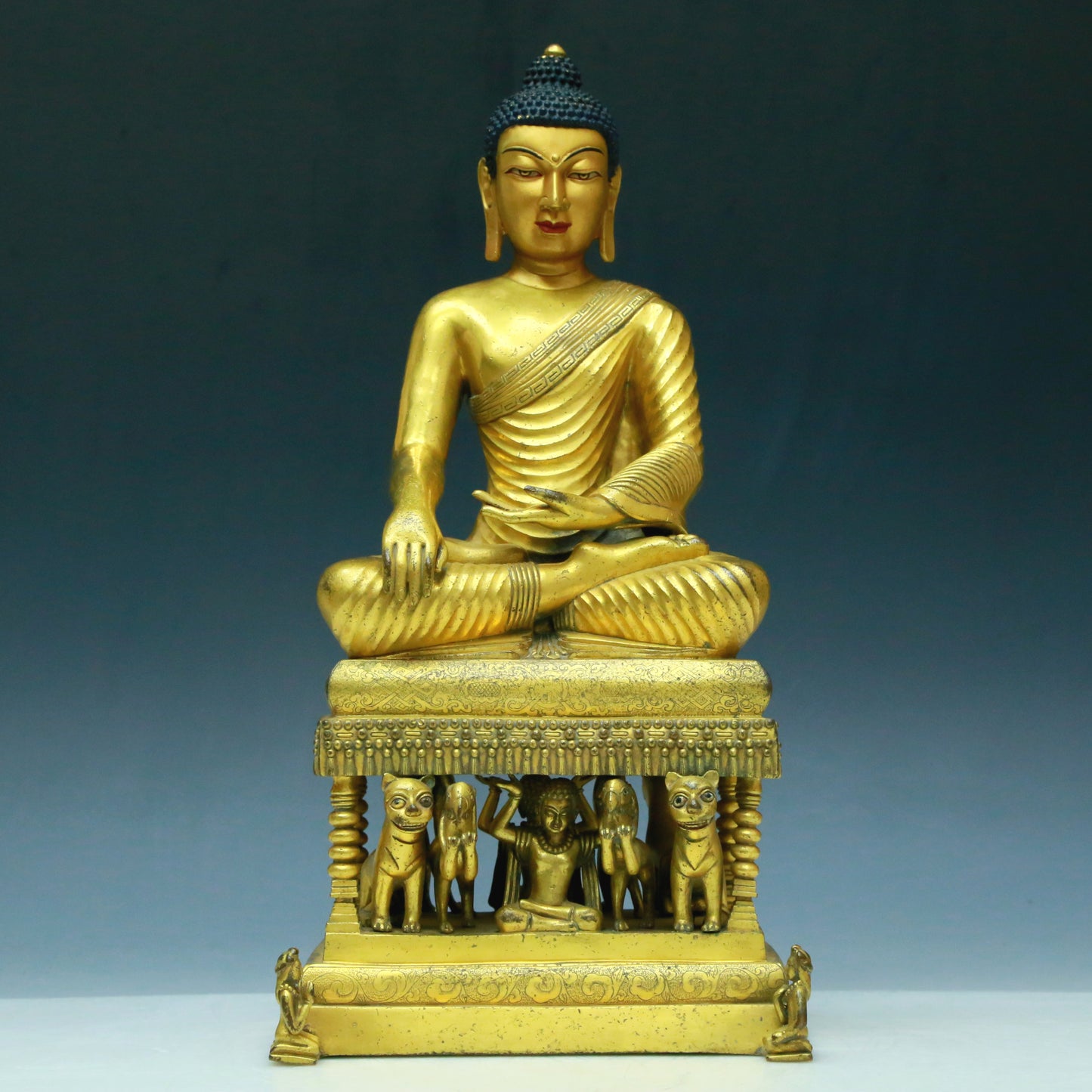 Three Brilliant Gilt-Bronze Figures Of Buddha Shakyamuni