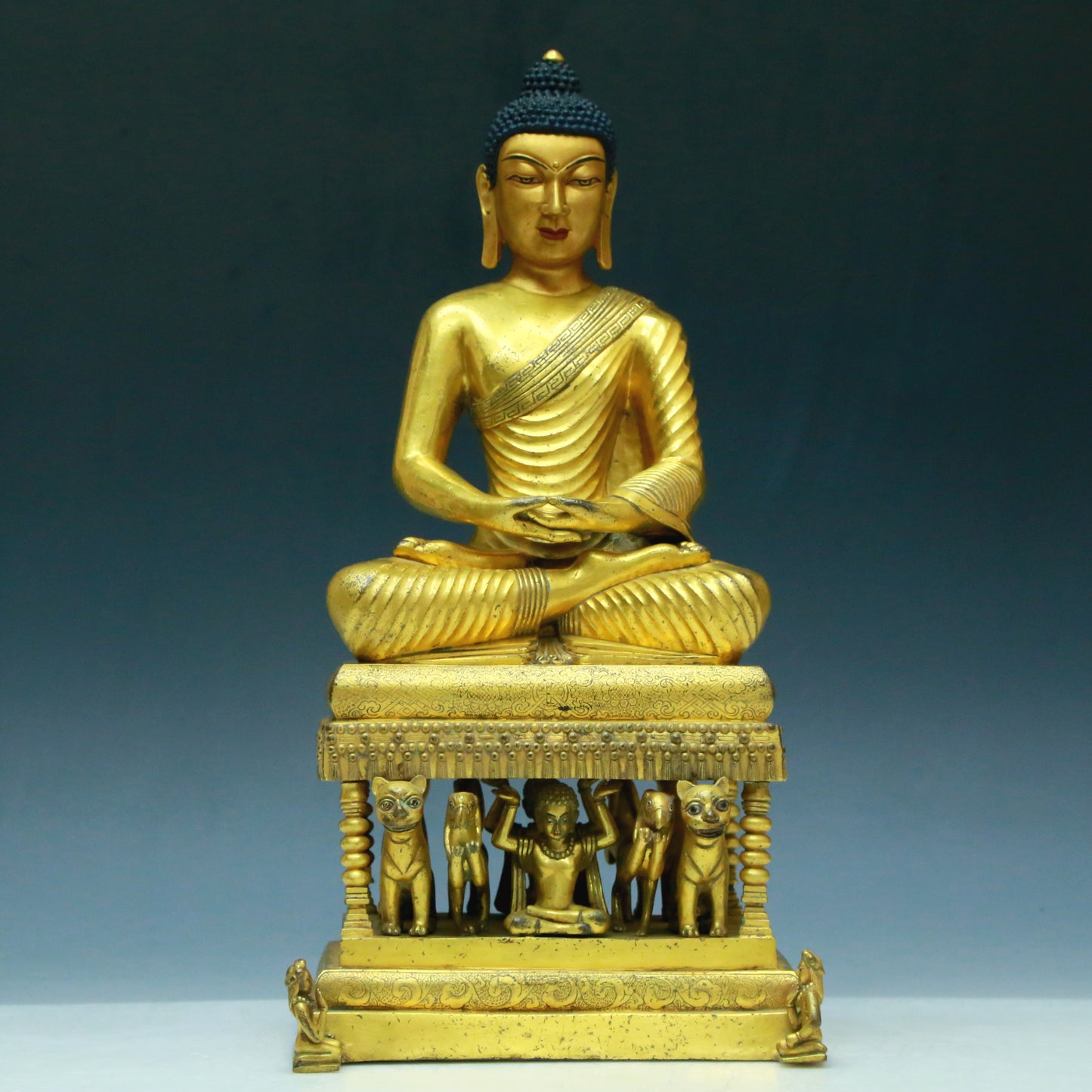 Three Brilliant Gilt-Bronze Figures Of Buddha Shakyamuni