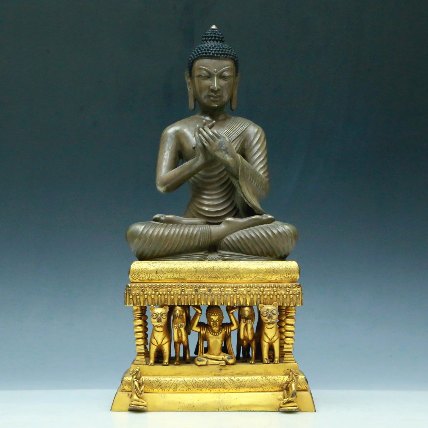 Three Brilliant Gilt-Bronze Silver Figures Of Buddha Shakyamuni