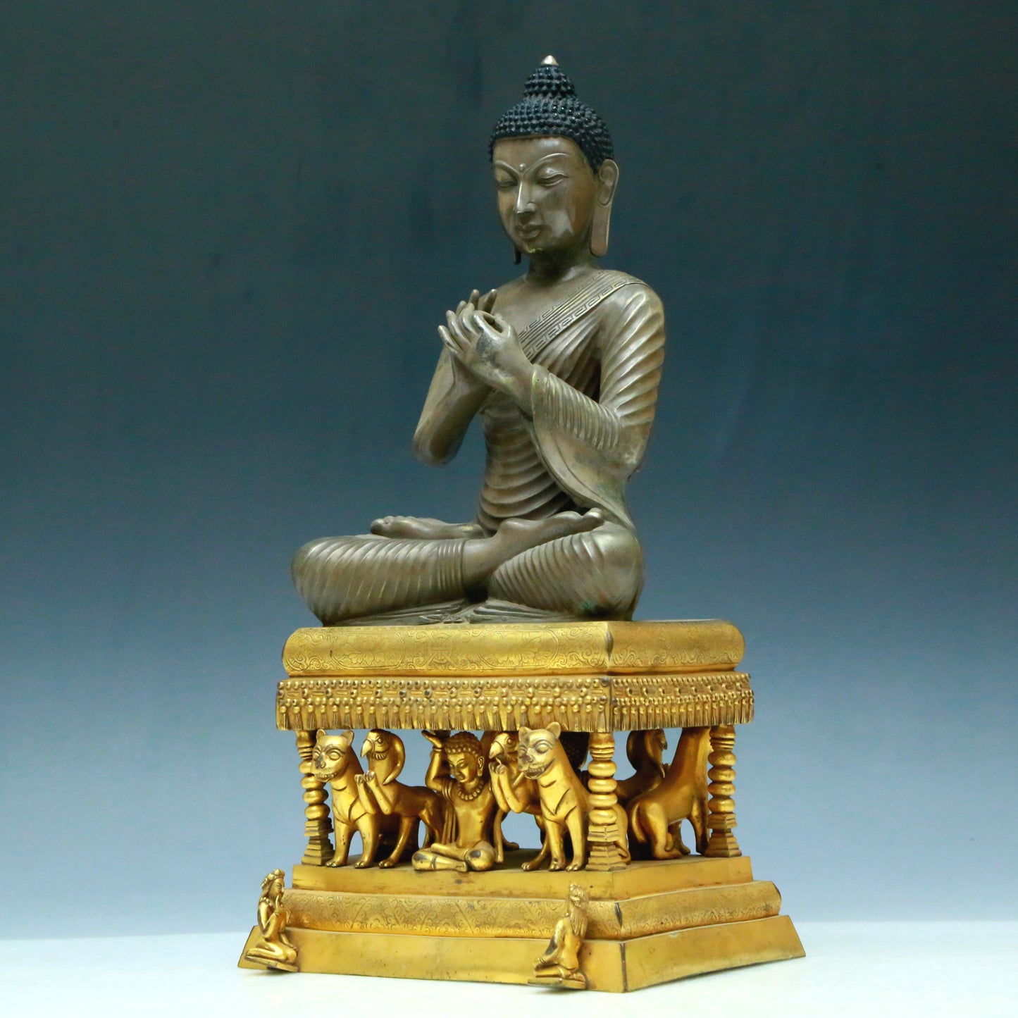 Three Brilliant Gilt-Bronze Silver Figures Of Buddha Shakyamuni