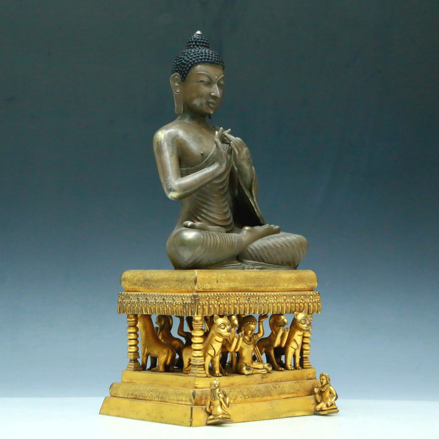 Three Brilliant Gilt-Bronze Silver Figures Of Buddha Shakyamuni