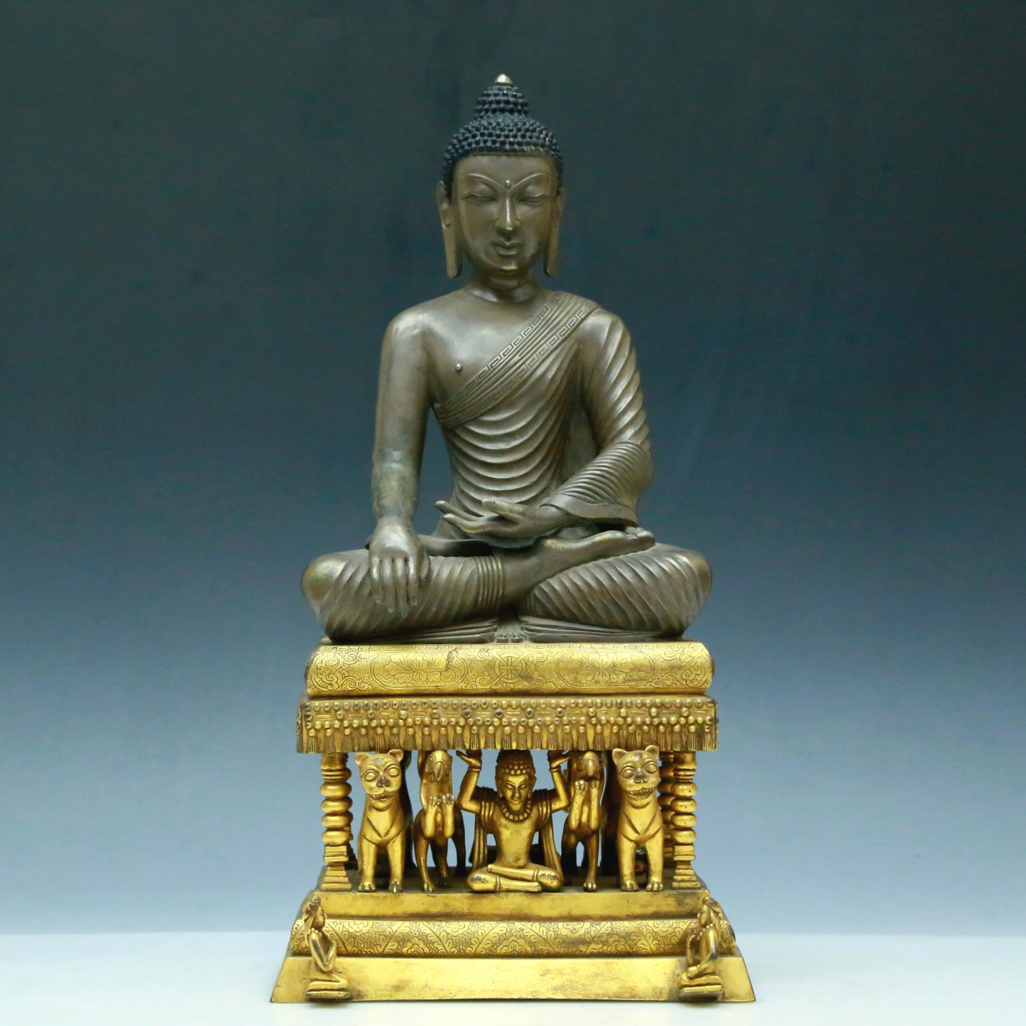 Three Brilliant Gilt-Bronze Silver Figures Of Buddha Shakyamuni