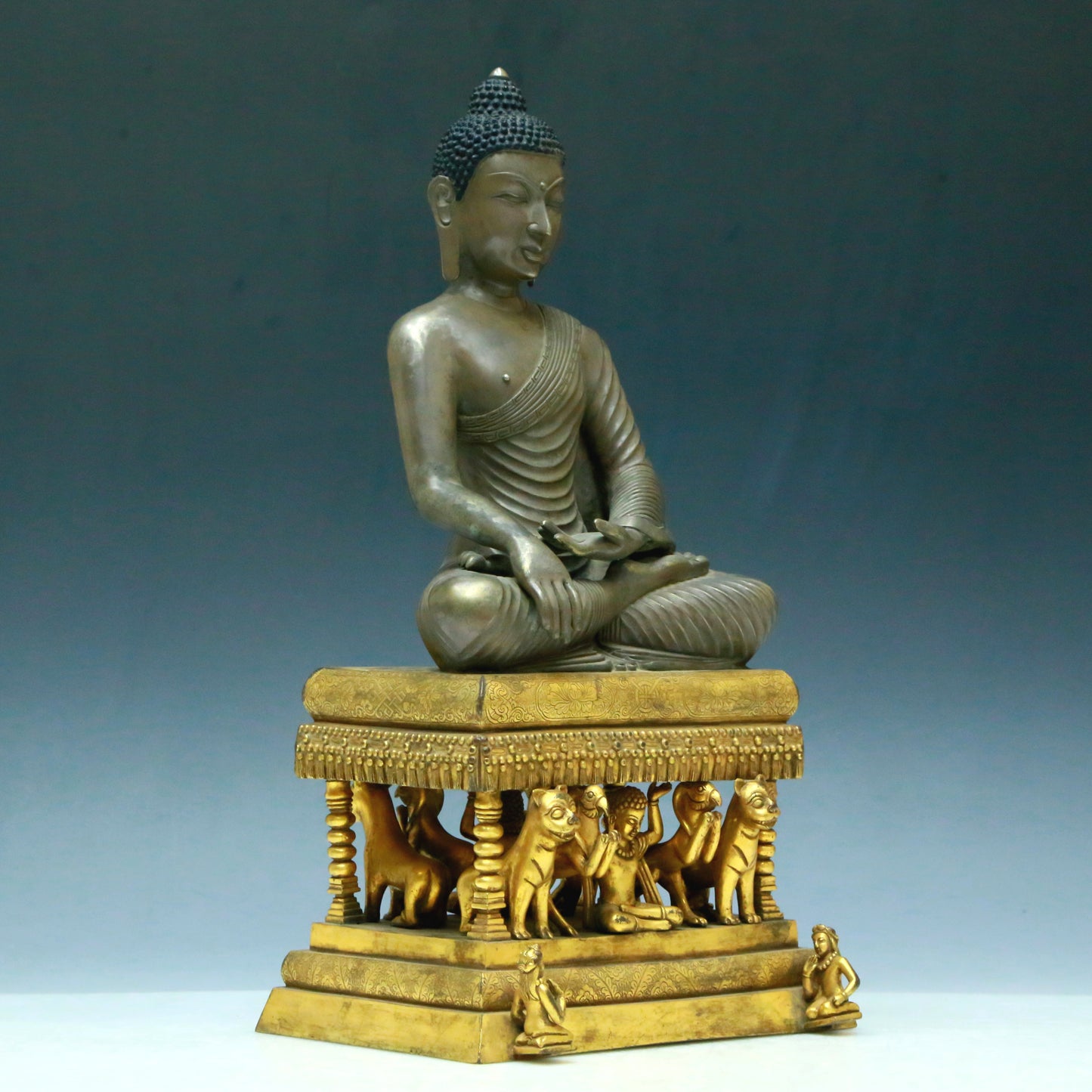 Three Brilliant Gilt-Bronze Silver Figures Of Buddha Shakyamuni