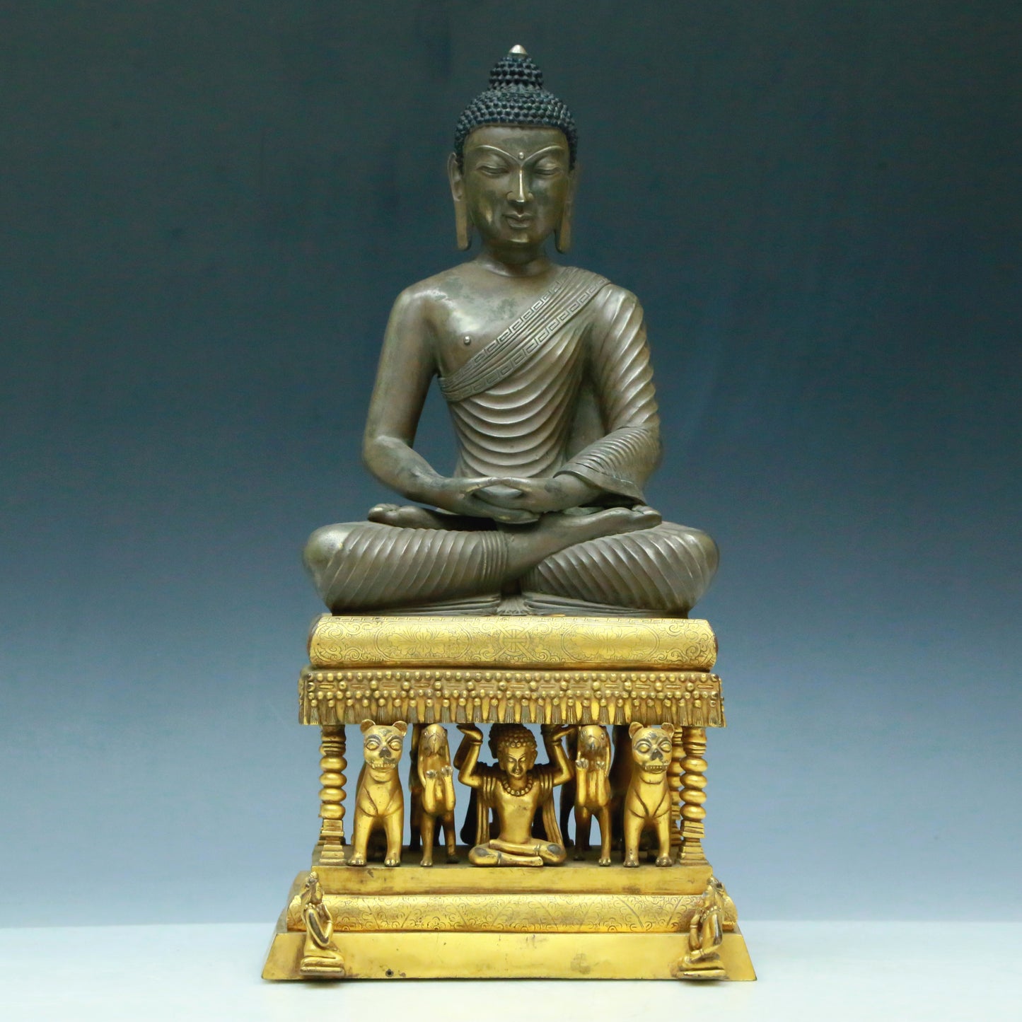 Three Brilliant Gilt-Bronze Silver Figures Of Buddha Shakyamuni