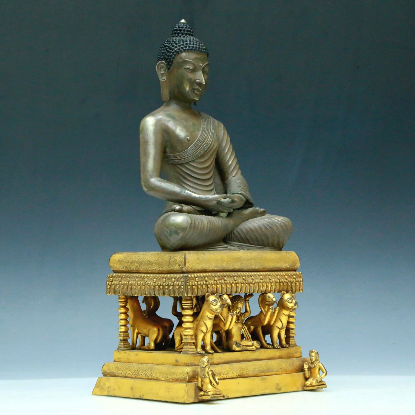 Three Brilliant Gilt-Bronze Silver Figures Of Buddha Shakyamuni