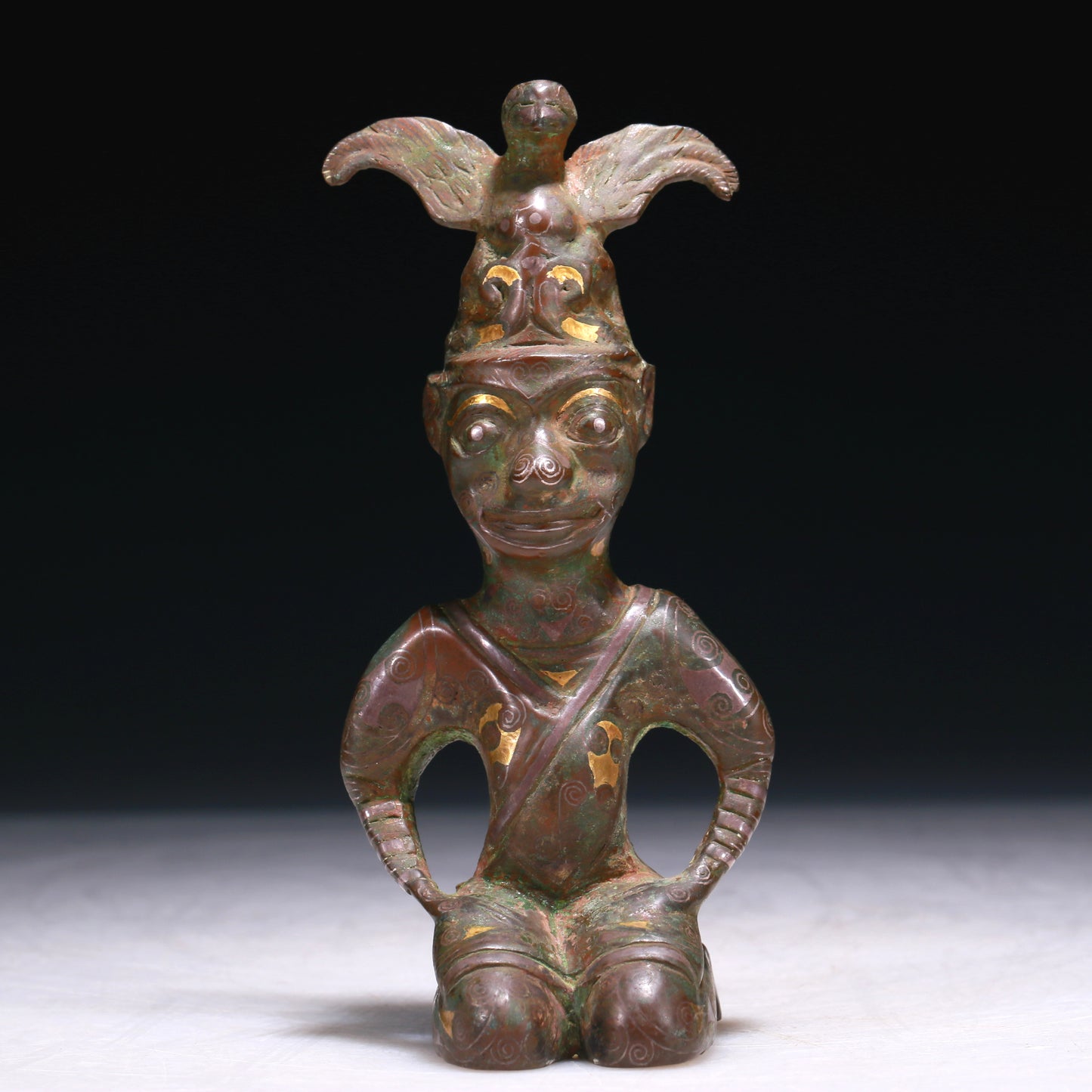 A Precious Bronze Gold& Silver-Inlaid Figure