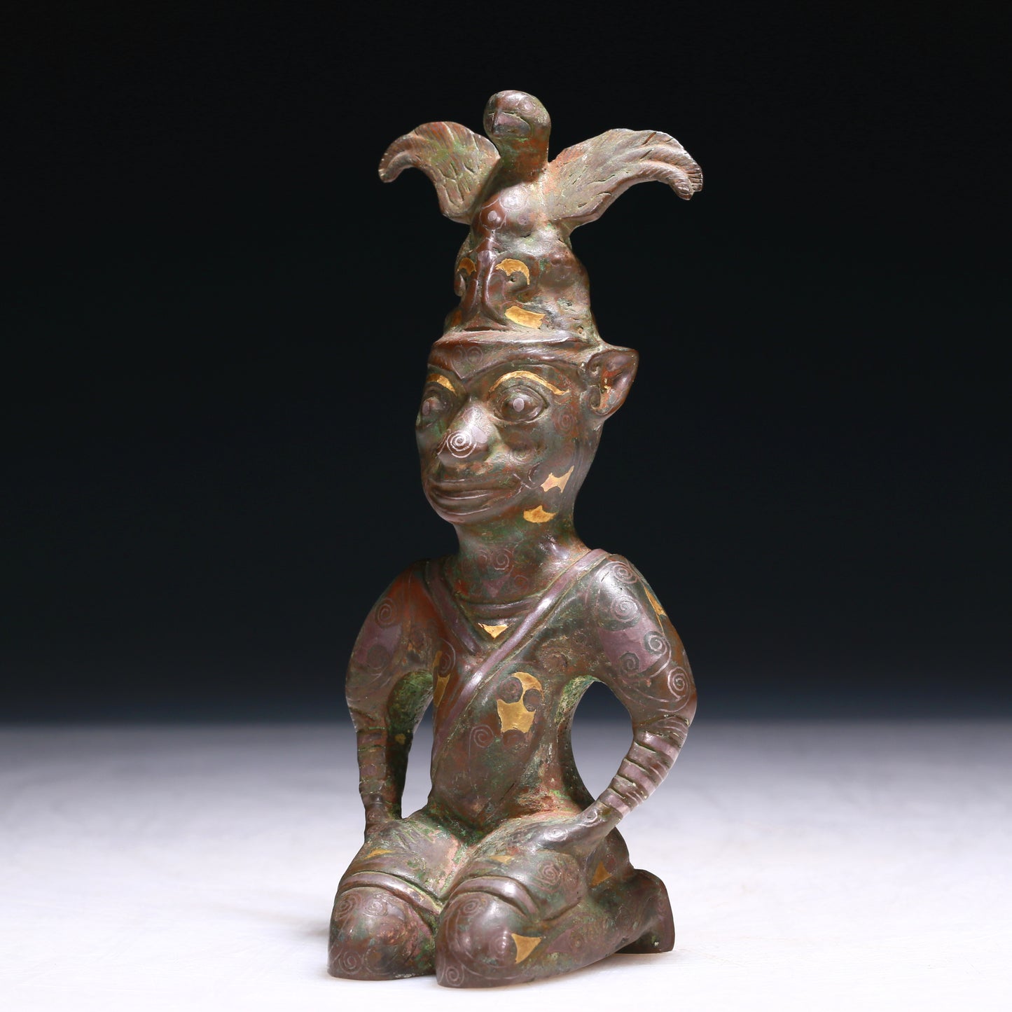 A Precious Bronze Gold& Silver-Inlaid Figure