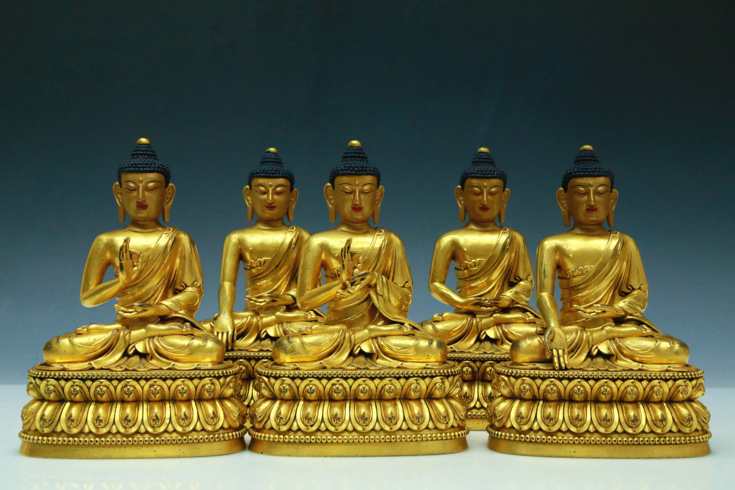 Five Wonderful Gilt-Bronze Figures Of Buddha Shakyamuni