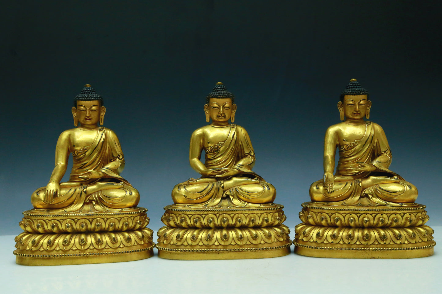 Three Wonderful Gilt-Bronze Figures Of Buddha Shakyamuni