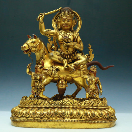 A Wonderful Gilt-Bronze Figure Of Kubera Seated On A Horse