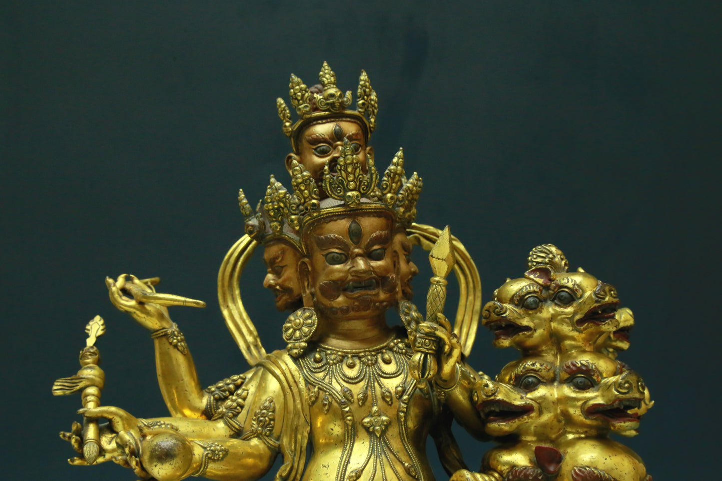 A Wonderful Gilt-Bronze Figure Of Vajrapani Seated On A Beast