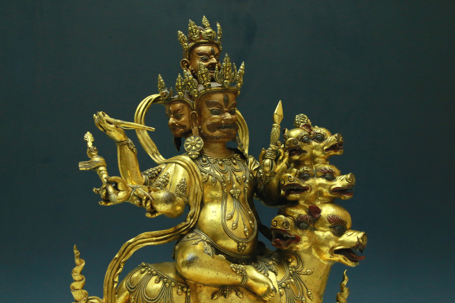 A Wonderful Gilt-Bronze Figure Of Vajrapani Seated On A Beast