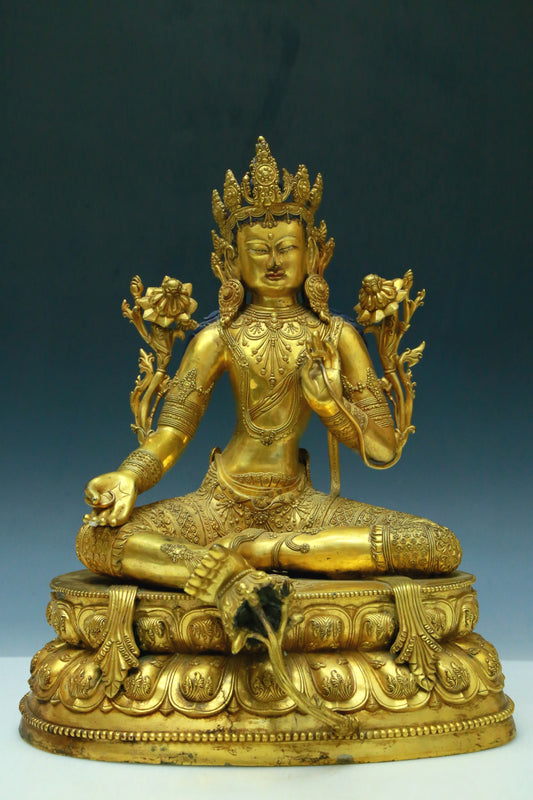A Wonderful Gilt-Bronze Figure Of Green Tara