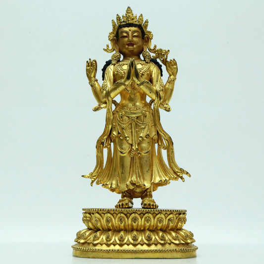 A Magnificent Gilt-Bronze Figure Of Four-Armed Avalokiteshvara