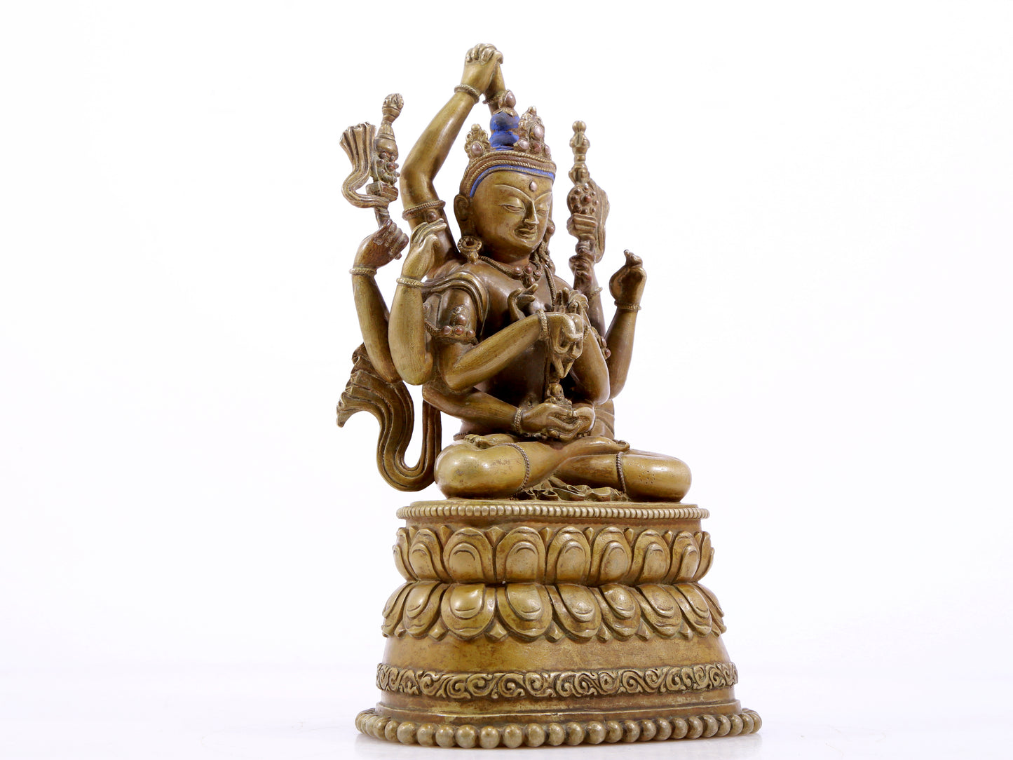 A solemn alloy copper inlaid silver eight-armed Guanyin statue