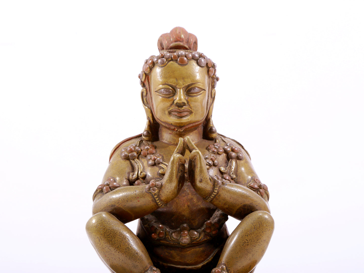 A solemn alloy copper inlaid silver Vajra statue