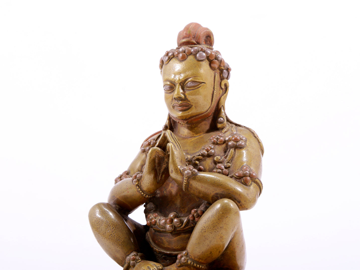 A solemn alloy copper inlaid silver Vajra statue