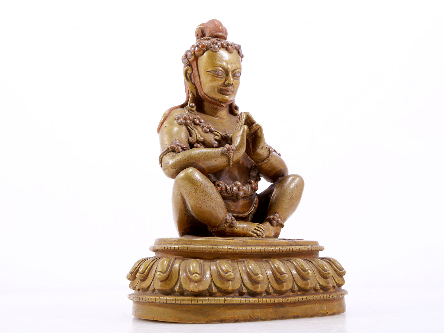 A solemn alloy copper inlaid silver Vajra statue