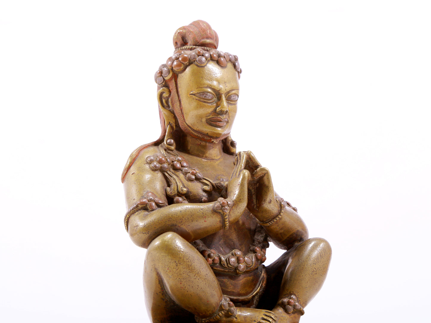 A solemn alloy copper inlaid silver Vajra statue