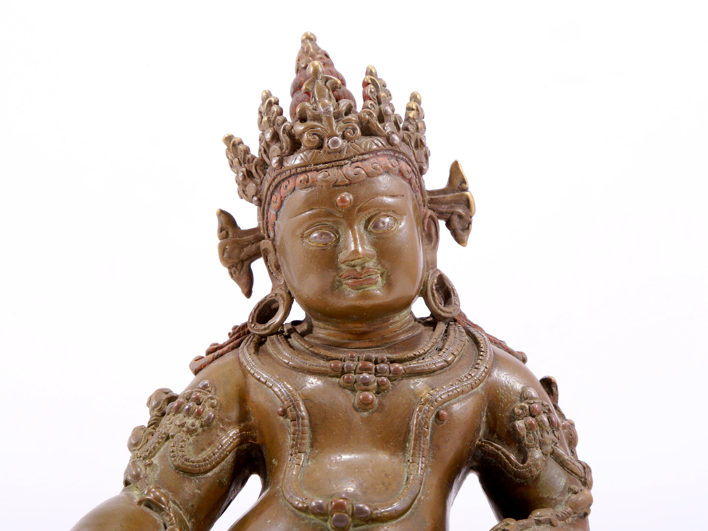 A solemn alloy copper inlaid silver statue of the God of Wealth