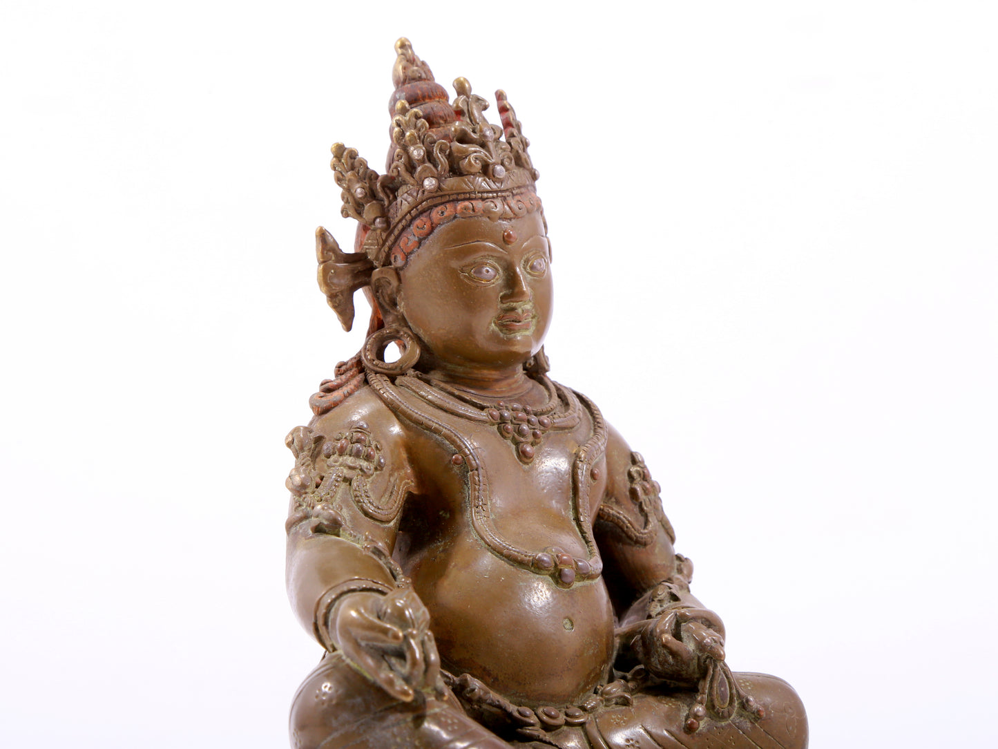 A solemn alloy copper inlaid silver statue of the God of Wealth