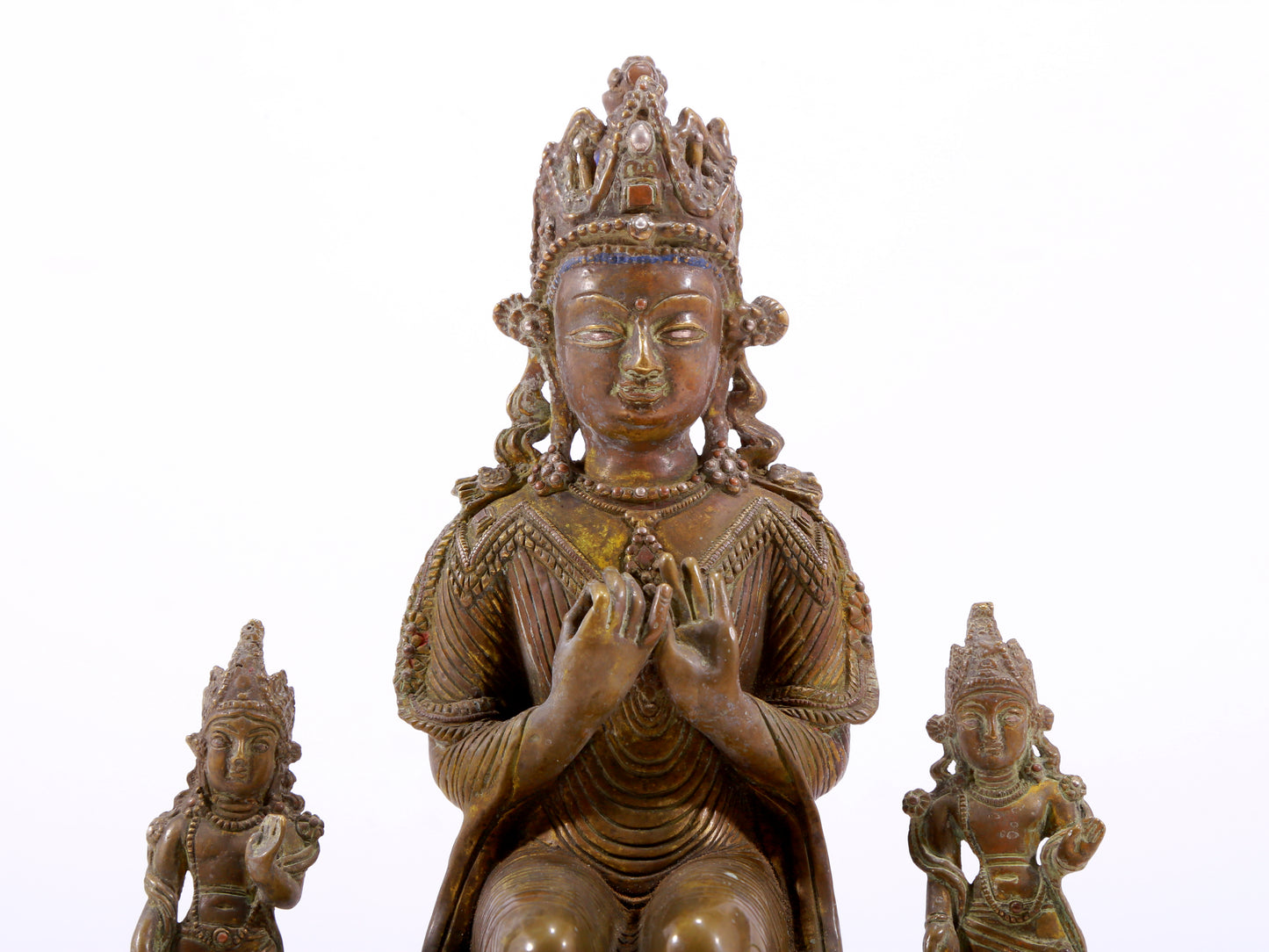 A solemn gilt bronze statue of Bodhisattva