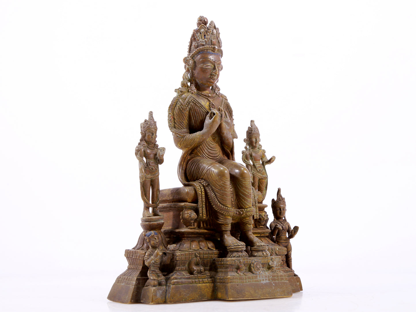 A solemn gilt bronze statue of Bodhisattva