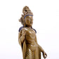 A solemn statue of Bodhisattva made of alloy copper and inlaid with silver